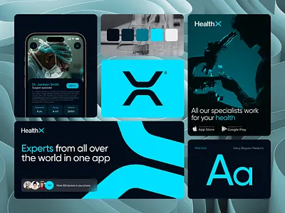 Health X® - Healthcare app / Medical booking platform / Branding agency app branding design development doctor app font health markeplace healthcare healthcare app logo logotype marketplace medical app medical care minimalism mobile ui ux web design
