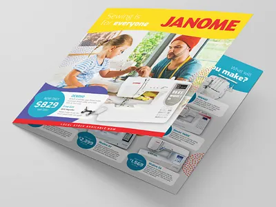 Janome mailers advertising advertising design catalogue catalogue design creative concepts design graphic design layout layout design mailer mailer design print advertising print design print preparation print production sewing sewing machine strategy