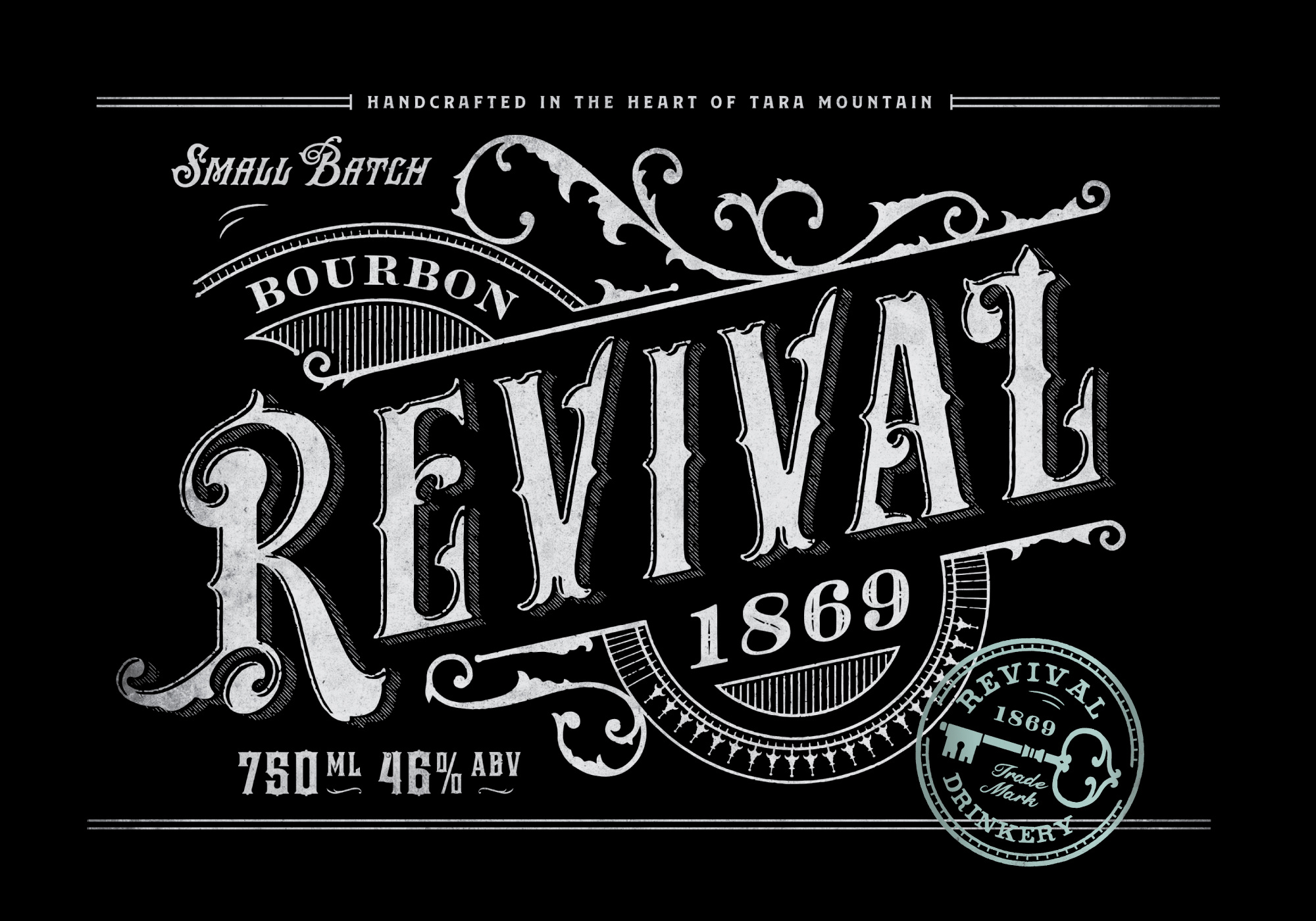 Revival Drinkery Packaging design badge bottle design bottle label branding identity illustration key label label design logo design packaging packaging design retro logo seal speakeasy typeface typography vintage vintage label vintage logo