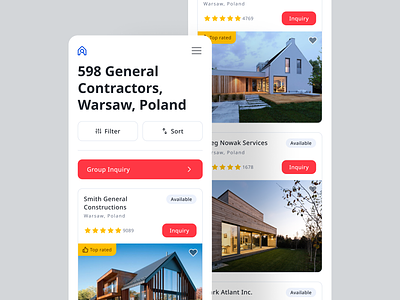 Search Contractors by Location, Service, and Availability airbnb booking builder catalog clean construction company construction services design home builder house house building house construction marketplace minimal mobile app mobile web rwd simple uber ui