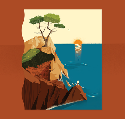 THE LONE CYPRESS art cat color digital art digital illustration illustration plant sea sun the lone cypress tree