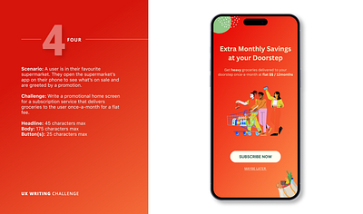 Grocery Delivery Promotional - UX Writing app promotion branding content strategy dailyux delivery delivery app design grocery grocery app ios mobile mobile app portfolio promo screen promotional screen subscription ui ux design ux writing uxwritingchallenge
