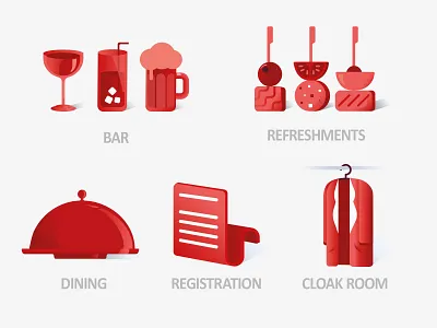 Orientation signage for social events coat illustration dining illustration drinks illustration food illustration illustration orientation signage print design vector illustration web design