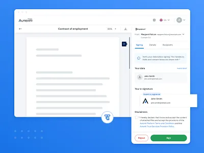 Autenti - document signing process approve autenti contract design document inteface layout qes recipients redesign review sign signature signing process ui ux