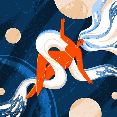 Earth challenge - 02 blue character design dream editorial flat floating graphic design illustration nature orange photoshop planets space texture woman