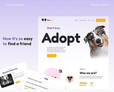 Landing page| Pet adoption adoption cat dog landing page pet ui web web site