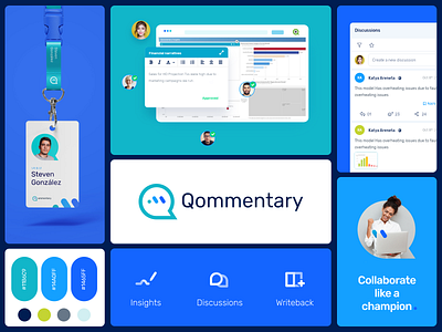 Qommentary-Branding & web app animations app blue brand branding callaboration cards chat comments interface logo logo desing moodboard motion graphics product ui web app