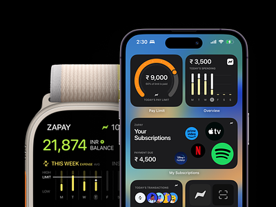 Zapay - Payment app apple watch apple watch ultra branding design dynamic island flat ios minimal mobile payment app ui widgets