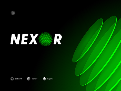 Nexor Logo Proposal 3d branding bright glass globe green layers letter o logo logo design o sphere technology transparent