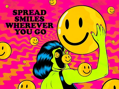 Spread smiles wherever you go design illustration retro smile surrealism vector vintage