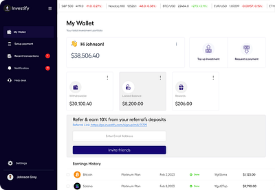 Investment dashboard - my wallet app crypto dashboard dashboard design design fintech investment mobileapp ui ux walletapp