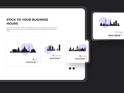 Faster Than Light website redesign arrow pagination cards design cards with illustrations city silhouette on cards different time zones design stick to your business hours time zones time zones and capitals user interface ux design web design web site design