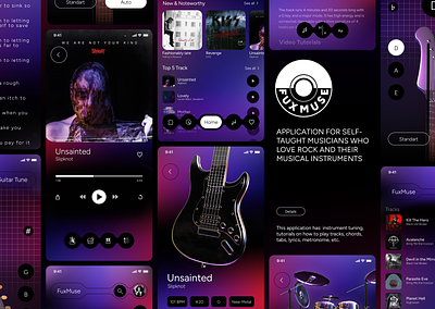 FuxMuse - music app 3d albums chords drums guitar lyrick mobile app music new piano player rock tabs track ui vocal