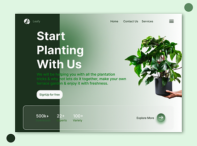 Landing page for a plant website branding dailyui design landing page ui uidesign ux website plant ui welcomescreen wesite ui