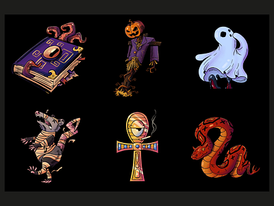 Drawtober '22 highlights ankh book cartoon challenge character design drawtober ghost graphic halloween illustration inktober mummy possum procreate scarecrow snake tentacles