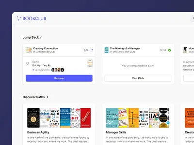 Jump Back In bookclub card clean cta design interface ui user experience user interface ux web