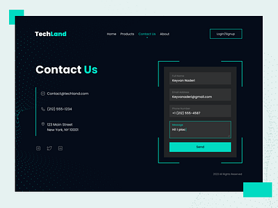Contact Us Page about contact us design form landing page laptop login modern tech techland technology ui
