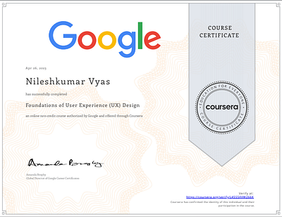 Google UX Design Course 1 Certificate