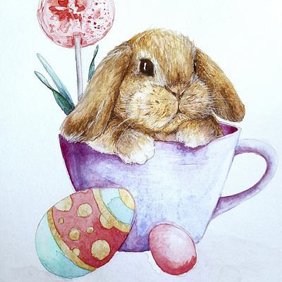 Easter bunny commercial illustration greeting card illustration watercolor