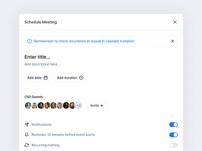 Schedule Meeting Modal — Octagon UI branding button clean clean ui design designthinking inspiration logo meeting modal octagon ui schedule toggle ui user user interface users ux website white