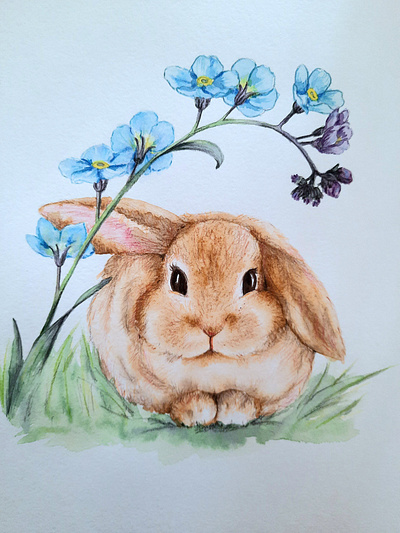 Bunny bunny commercial illustration flower illustration watercolor