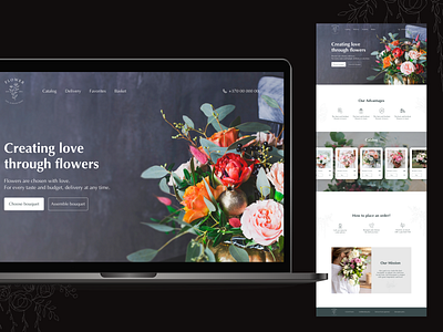 Home page for a flower shop design illustration logo ui ux