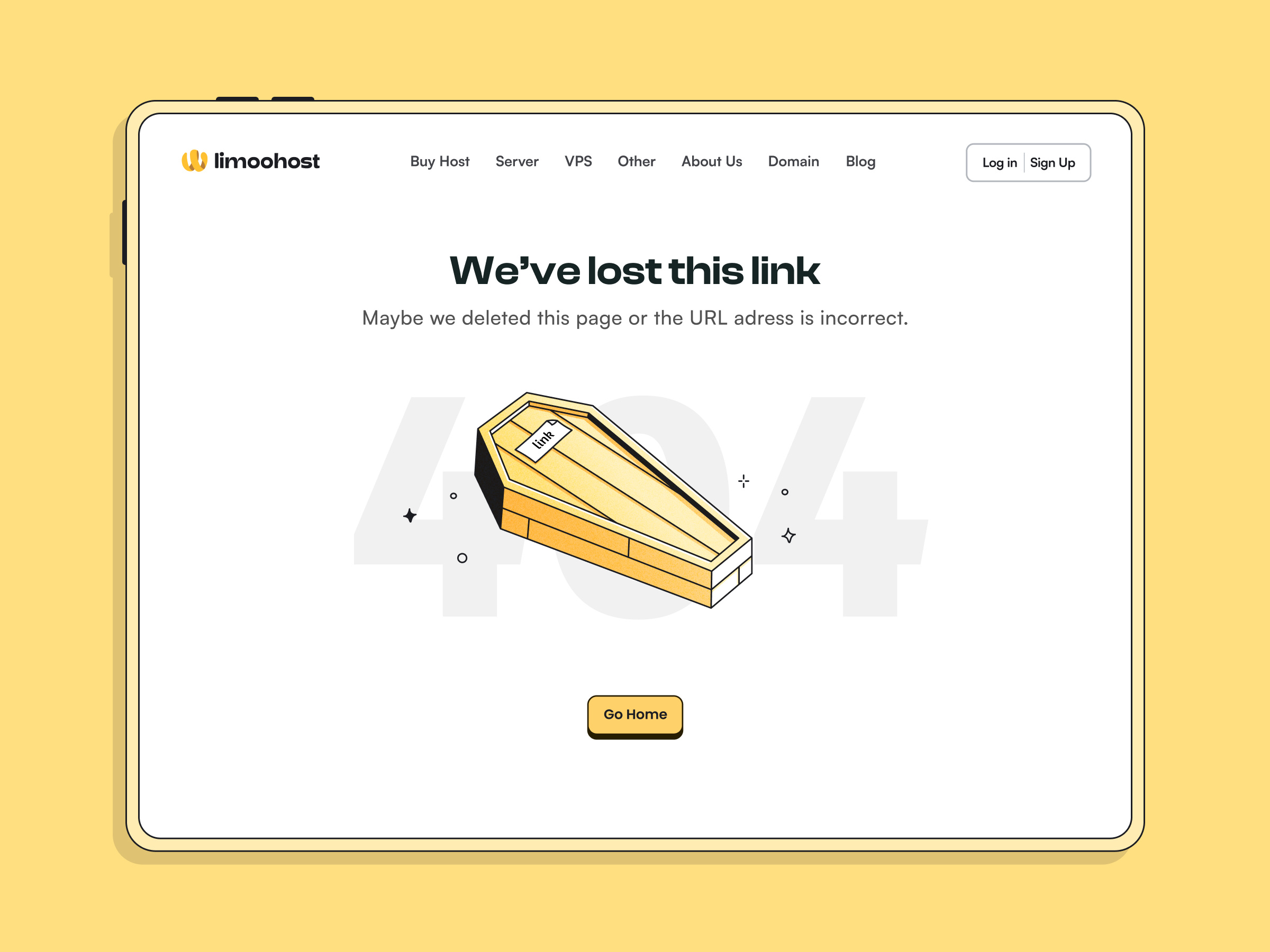 Error 404 2d 404 coffin error host illustration landing landing page lemon link lost retro yellow