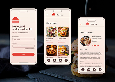 Rise up food review app application food interface mobile mobile app ui uiux