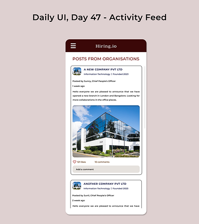 Daily UI, Day 47 - Activity Feed 100daychallenge 100daysofui dailyui dailyuichallenge dailyuiday47 design ui uichallenge