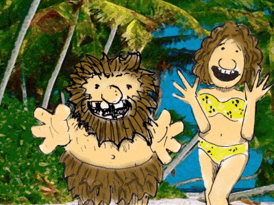 the Reveal animation branding cartoon caveman