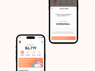 Money Transfer App cash transfer currency exchange rate funds gradient mobile app money orange ui ui wire transfer