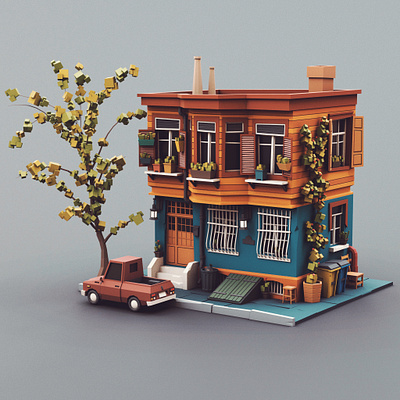 Low poly Townhouse 02 car stylized truck