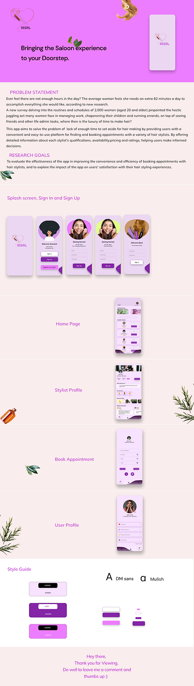 Hair Appointment Booking App Design [REGAL] app appointment booking casestudy design hair ui ux woman