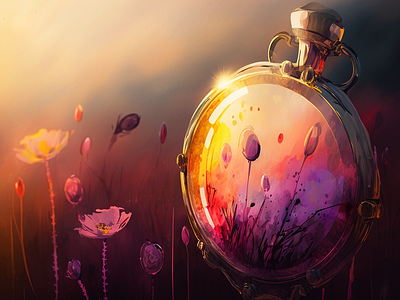 Pocket Watch and Poppy Field ai aigenerated design digital art field graphic design illustration nature pocketwatch poppies poppy watercolor