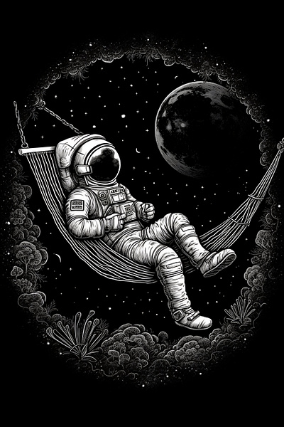 Astronaut on vacation art astronaut black and white futuristic graphic design hamhook moon space vacation