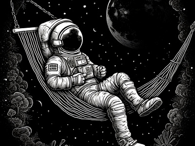 Astronaut on vacation art astronaut black and white futuristic graphic design hamhook moon space vacation