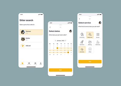 Petsitting mobile app: interaction design app dogs interactions ios mobile petbooking pets petsitter petsitting uxui