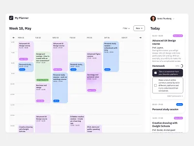 Planner - Web dashboard app design application ui calendar cards check dashboard planner planning platform time todo ui ux web webdesign work