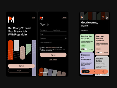 Prepmate - An interview preparation app application branding design layout logo mobileapp typography ui ux