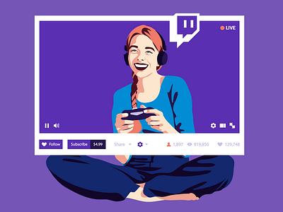 Twitch blogger blogger female freelancer gamer girl illustration illustrator kontist people streamer twitch vector woman