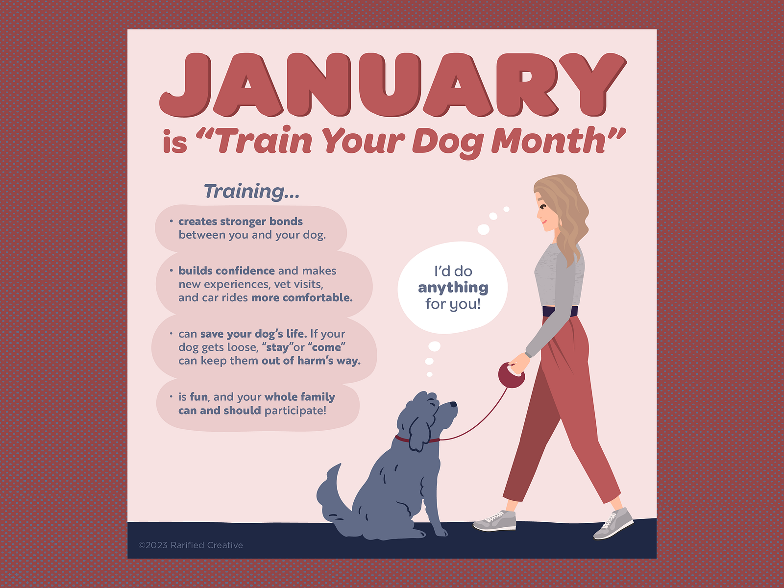 January is "Train Your Dog Month" infographic by Madeline on Dribbble
