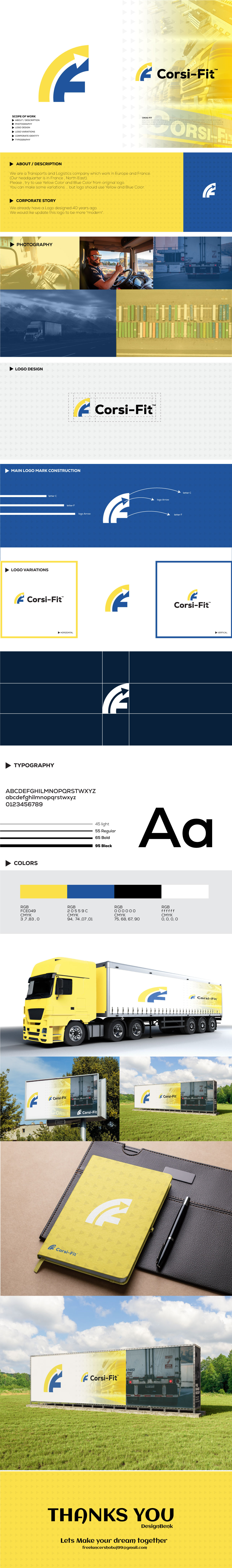 Corsi-Fit Transport Logo arrow logo branding car logo graphic design logistic logo speed transport transport logo truck logo