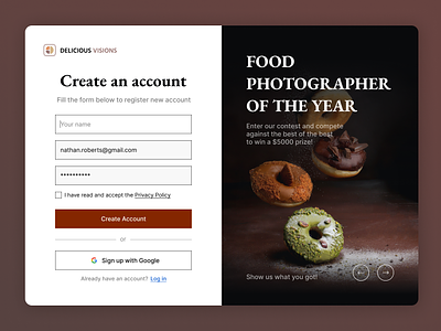 Photography Contest Sign up Form account contest registration create an account dailyui design food photography form input fields product design registration form sign up sign up form sign up page ui ui design ux