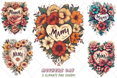 Mothers Day Sublimation Clipart Bundle, Mama, Mom, Mother's Day design graphic design illustration watercolor design