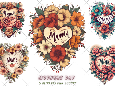 Mothers Day Sublimation Clipart Bundle, Mama, Mom, Mother's Day design graphic design illustration watercolor design