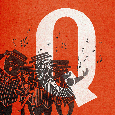 Q is for quartet - 36 Days of Type 36 days barbershop design illustration letter mid century music q quartet sing texture type typography