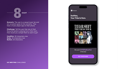 Music Concert Promotion - UX Writing apple music branding content strategy daily dailyux ios live concert mobile music music concert portfolio promo screen promotional screen spotify spotify ads taylorswift ui ux design ux writing uxwritingchallenge