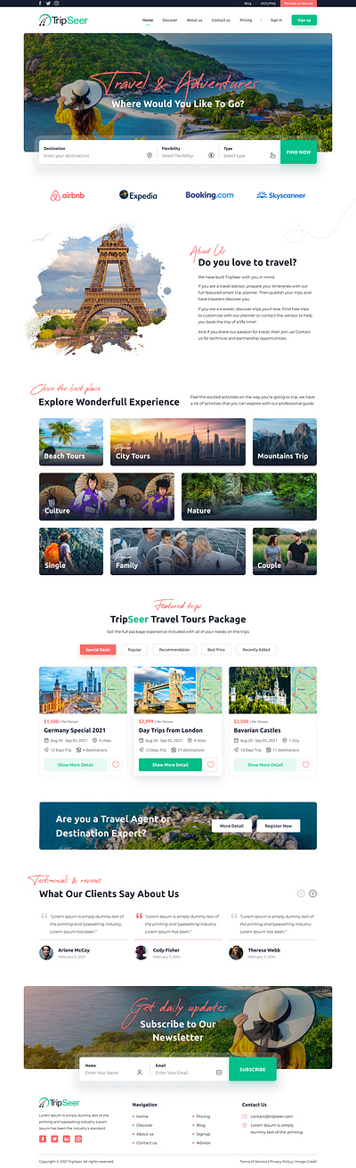 Tripseer - A Guide to Tourism figma graphics tourism ui design ux design web design xd