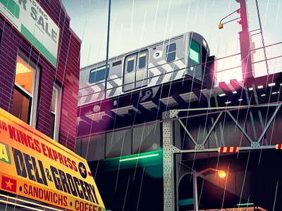 Q Line architecture bridge city hood illustration light metro neighbourhoos neon newyork