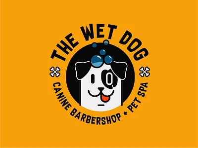 The Wet Dog (Concept A) badge barbershop bones branding bubbles dog dog care dogs mascot simple spa washing